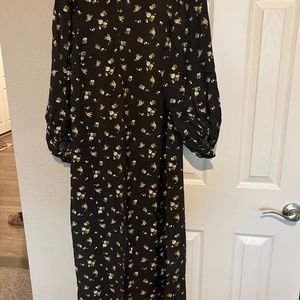 Long Black and Yellow Floral H&M Dress, Size M